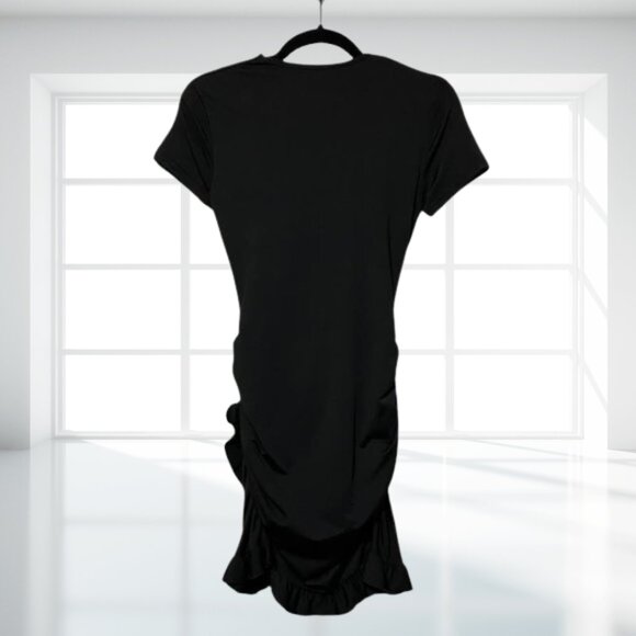 Effordram Black Tie-Front Cutout Ruffle Mini Dress Club Party Bodycon M - Picture 4 of 11